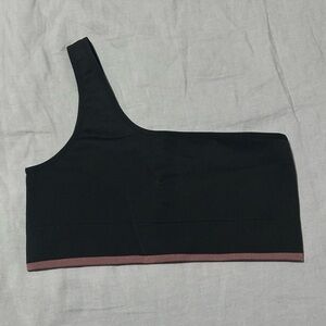 Outdoor Voices Black Seamless One-Shoulder Bra - Medium